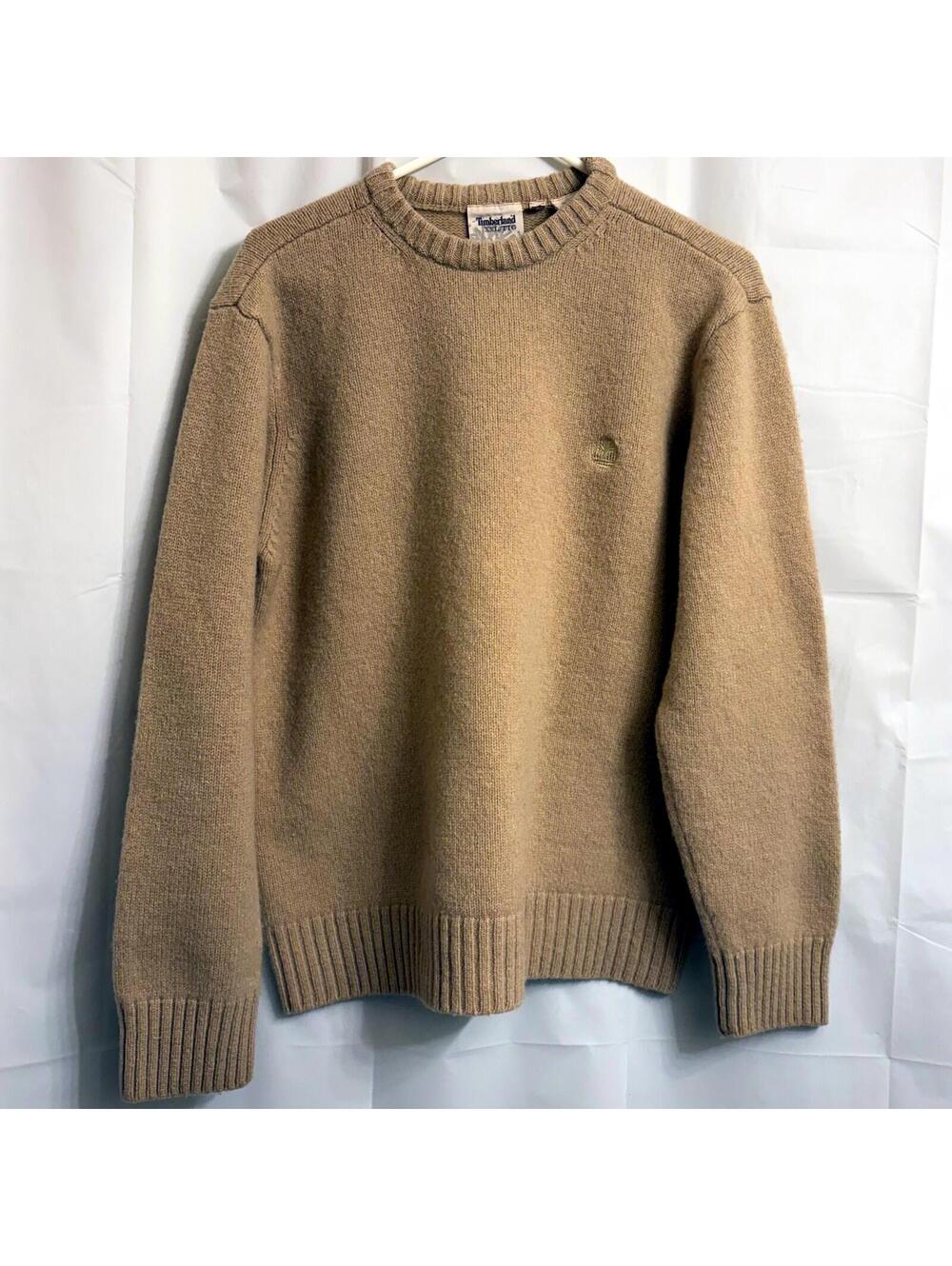 Timberland Men's XXL 100% Lambswool Crew Neck Sweater Tan Brown Knit Pullover